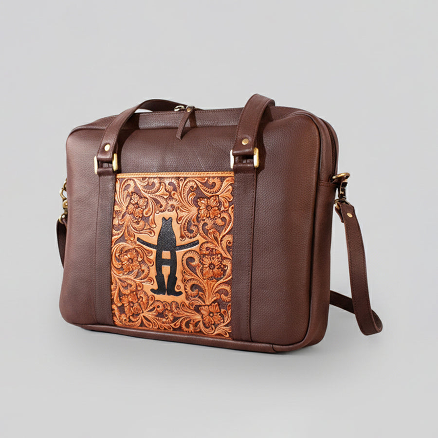 Legacy Rodeo Genuine Leather Hand Tooled Laptop Bag Briefcase | Houston Livestock Show and Rodeo - Uhorse