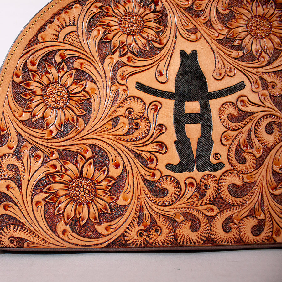 Legacy Rodeo Sunflower Hand-Tooled Genuine Leather Crossbody Bag Half-Moon Purse | Houston Livestock Show and Rodeo