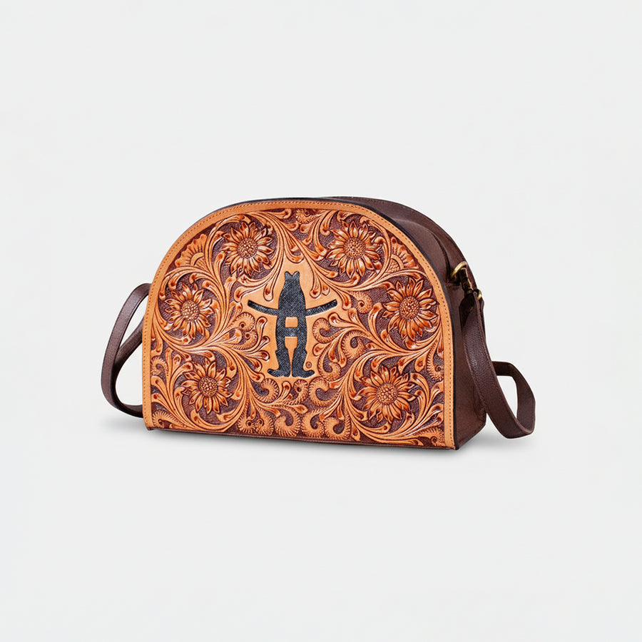 Legacy Rodeo Sunflower Hand-Tooled Genuine Leather Crossbody Bag Half-Moon Purse | Houston Livestock Show and Rodeo - Uhorse