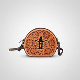 Legacy Rodeo Floral Hand-Tooled Genuine Leather Canteen Bag Round Shoulder Purse | Houston Livestock Show and Rodeo