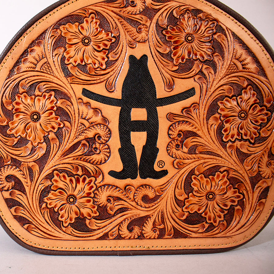 Legacy Rodeo Floral Hand-Tooled Genuine Leather Canteen Bag Round Shoulder Purse | Houston Livestock Show and Rodeo