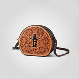 Legacy Rodeo Floral Hand-Tooled Genuine Leather Canteen Bag Round Shoulder Purse | Houston Livestock Show and Rodeo - Uhorse