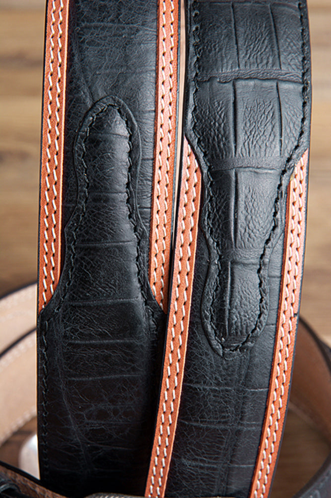 1-1/2" Black Croc Leather Western Cowboy Dress Belt Engraved Silver Buckle
