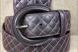 Noble Equestrian Classic Quilted Belt  2" Wide Full Grain Leather Contrast Stitching & Brass Hardware