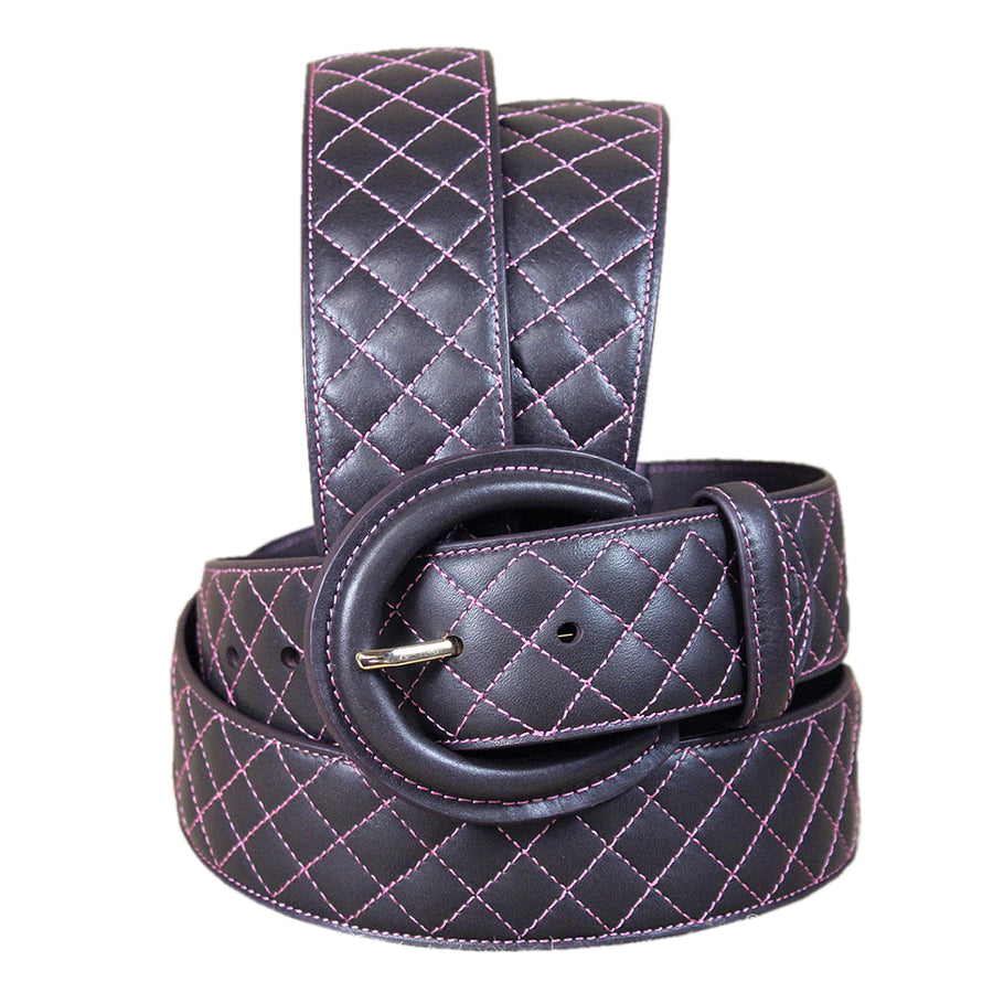 Noble Equestrian Quilted Belt 2" Wide Full Grain Leather Contrast Stitching - Uhorse
