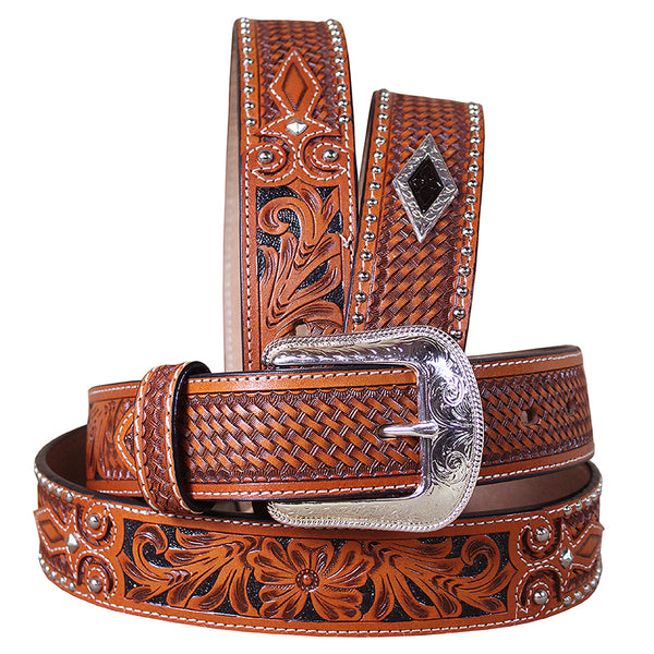 3D Western Men's Hand Tooled Full-Grain Leather Belt With Removable Buckle - Uhorse