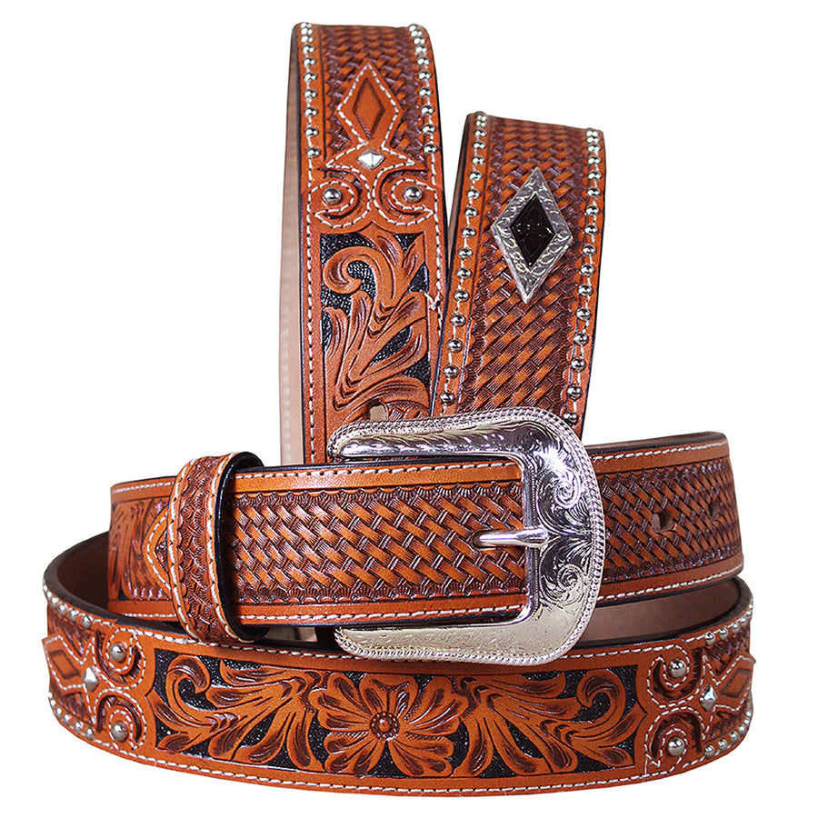 3D Western Men's Hand Tooled Full-Grain Leather Belt With Removable Buckle - Uhorse