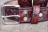 HILASON Western Genuine Leather Hand Tooled Floral Carved Unisex Belt Mahogany