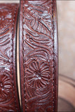 HILASON Western Genuine Leather Hand Tooled Floral Carved Unisex Belt Mahogany