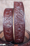 HILASON Western Genuine Leather Hand Tooled Floral Carved Unisex Belt Mahogany