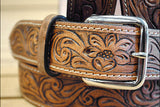 58 In Hilason Hand Tooled Buffalo Hide Western Leather Mens Womens Belt Brown