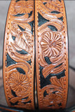 46 In HILASON Western Genuine Leather Hand Tooled Floral Carved Unisex Belt Tan