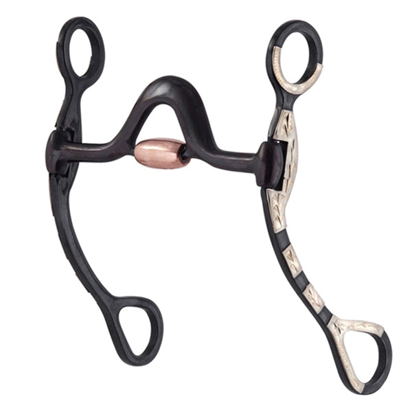 Black leather western curb bit with copper roller - Uhorse