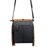 American Darling Western Black & Tan Tooled Leather Crossbody Bag with Fringe