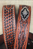 Ariat Men Full Grain Leather Western Belt Hand Tooled Basketweave Concho Accents