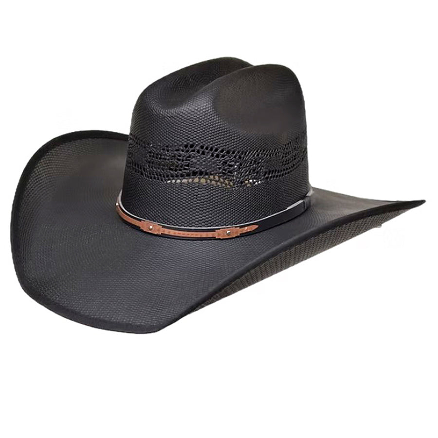 Lonestar Menard Black Vented Straw Cowboy Hat Western Summer Rancher Style - Uhorse