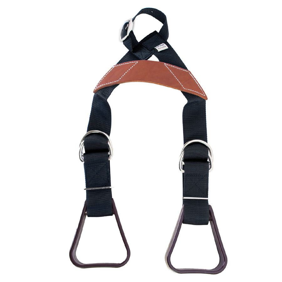 Black nylon and leather horse harness with brown leather shoulder pad - Uhorse