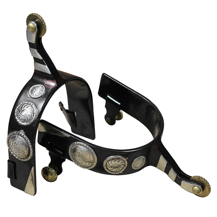 Hilason Black Steel Show Spurs men's Size German Silver Conchos and Brass Rowel - Uhorse