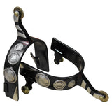 Hilason Black Steel Show Spurs Mens Size German Silver Conchos & Brass Rowel