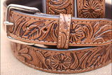 48" HILASON Western Genuine Leather Hand Tooled Floral Carved Unisex Belt Brown