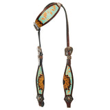 HILASON One-Ear Headstall Floral Hand-Painted Turquoise Premium by Hilason – Cowboy and equestrian accessories