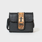 Laurel Rodeo Hand-Tooled Genuine Leather Crossbody Shoulder Bag Black | Houston Livestock Show and Rodeo