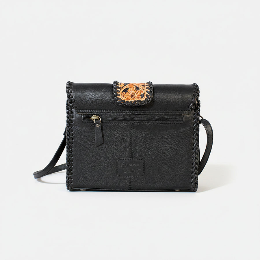 Laurel Rodeo Hand-Tooled Genuine Leather Crossbody Shoulder Bag Black | Houston Livestock Show and Rodeo