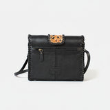 Laurel Rodeo Hand-Tooled Genuine Leather Crossbody Shoulder Bag Black | Houston Livestock Show and Rodeo