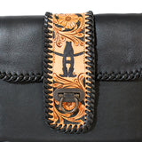 Laurel Rodeo Hand-Tooled Genuine Leather Crossbody Shoulder Bag Black | Houston Livestock Show and Rodeo
