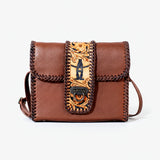 Laurel Rodeo Hand-Tooled Genuine Leather Crossbody Shoulder Bag Brown | Houston Livestock Show and Rodeo