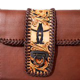 Laurel Rodeo Hand-Tooled Genuine Leather Crossbody Shoulder Bag Brown | Houston Livestock Show and Rodeo