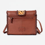 Laurel Rodeo Hand-Tooled Genuine Leather Crossbody Shoulder Bag Brown | Houston Livestock Show and Rodeo
