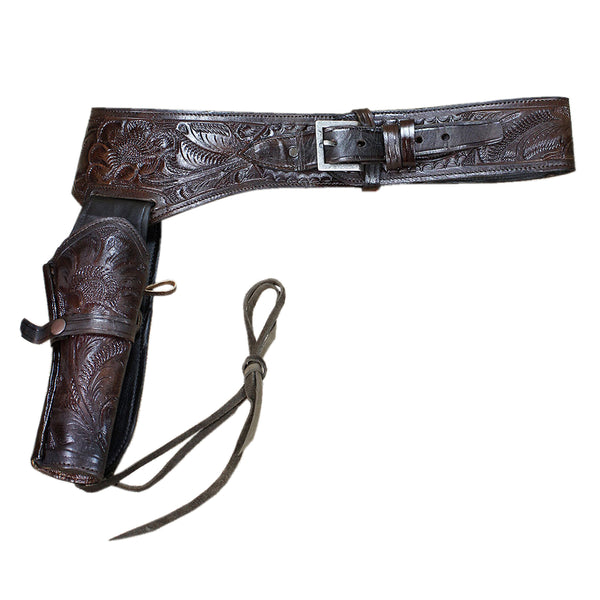 Hilason 46" Right Hand Tooled Leather Western Cowboy Gun Rig Holster Belt for .44 / .45 Caliber Revolver – Brown