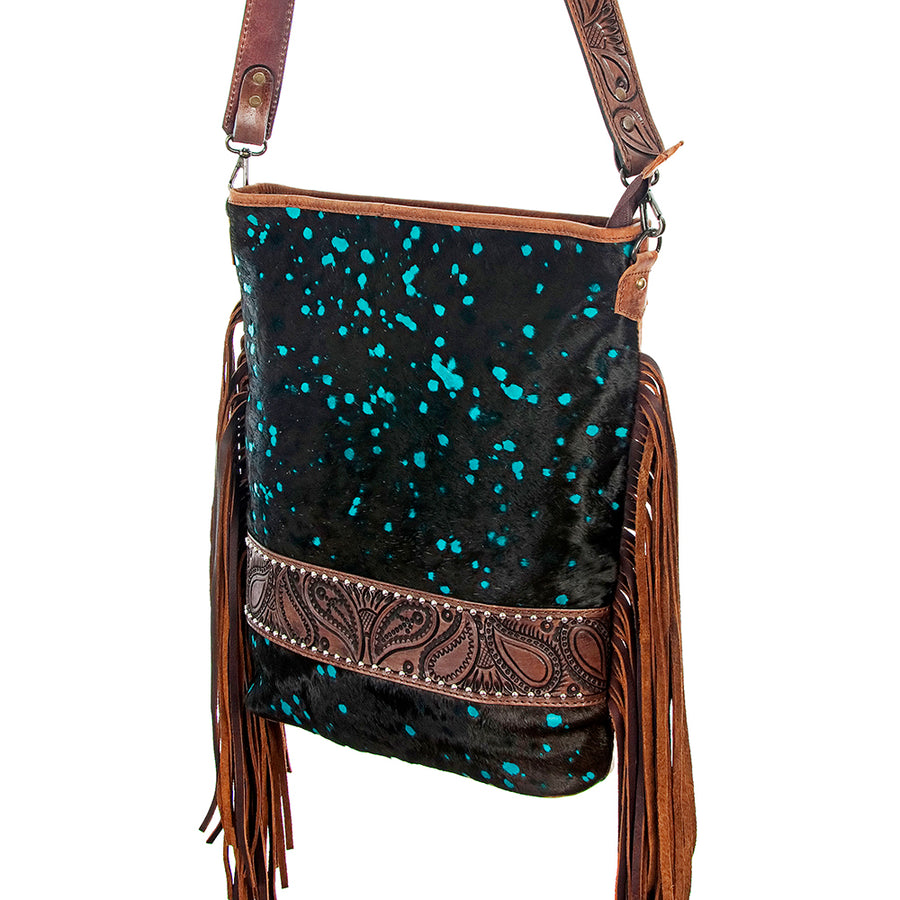 American Darling Hand Tooled Hair On Genuine Leather Women Bag Western Handbag Purse - Uhorse