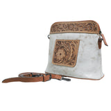 Cream canvas crossbody bag with tooled leather trim - Uhorse