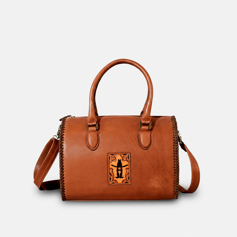 American Darling Western Genuine Leather Speedy Bag, Braided Hand Tooled Floral Carved Purse with Crossbody Strap & YKK Zipper