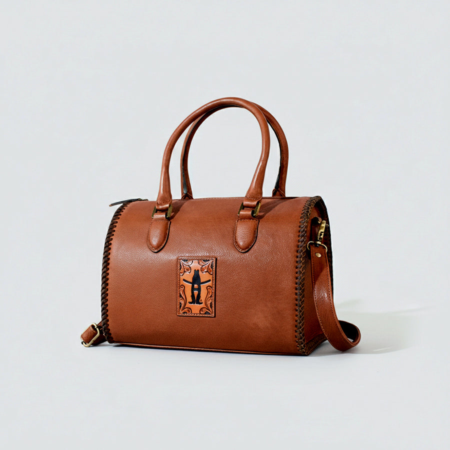 American Darling Braided Genuine Leather Speedy Bag with Tooled Detail - Uhorse