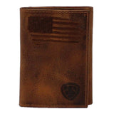 Ariat Men’s Distressed USA Flag Trifold Leather Wallet