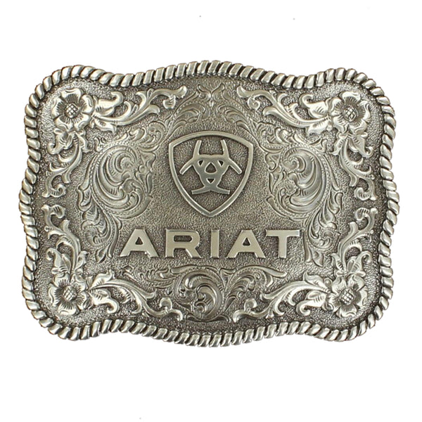 Ariat Silver Scroll Western Belt Buckle Rectangular Scalloped Edge