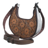Brown leather tooled shoulder bag with floral design - Uhorse
