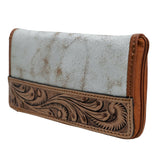 Leather and cowhide wallet with tooled floral design - Uhorse