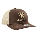 ARIAT Snapback Cap Brown Front with Tan Mesh Back Adjustable One Size