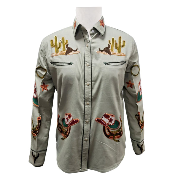 American Darling Olive Green Western Embroidered Apparel Shirt with Desert Motif - Uhorse