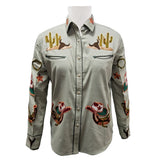 American Darling Olive Green Western Embroidered Apparel Shirt with Desert Motif - Uhorse