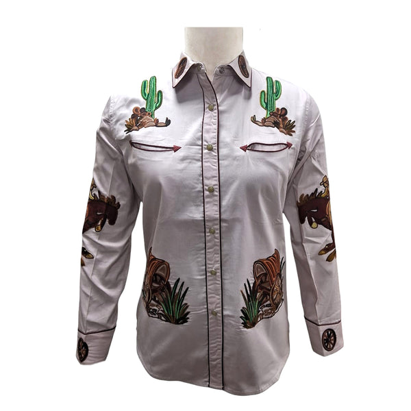 American Darling Light Rosy Pink Western Apparel - Embroidered Cotton Twill Rodeo Top - Uhorse