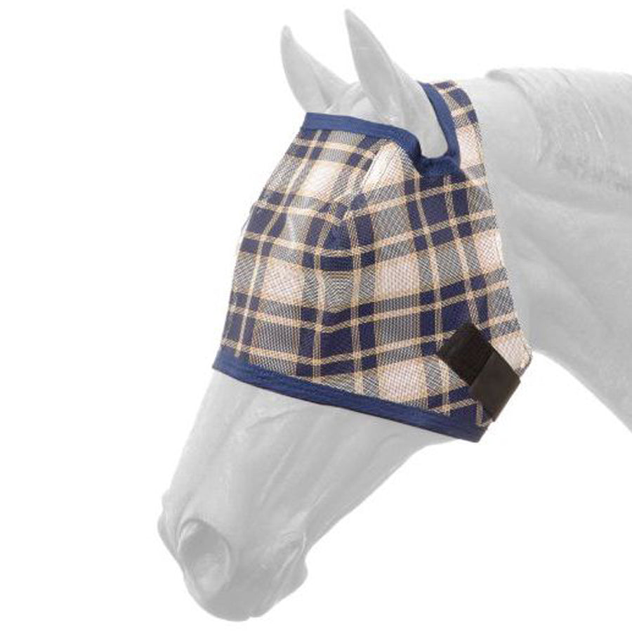 Tough1 Navy Blue W. Tk. Plaid Mesh H. Fly Mask by Hilason – Cowboy and equestrian accessories
