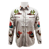 American Darling Ivory Western Apparel - Embroidered Cotton Lycra Cowboy Motif Shirt - Uhorse