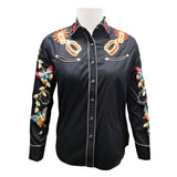American Darling Black Western Apparel - Embroidered Cotton Satin Butterfly Shirt - Uhorse