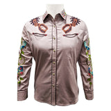 American Darling Light Mauve Western Apparel - Embroidered Cotton Satin Butterfly Shirt - Uhorse
