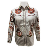 American Darling Off White Western Apparel - Embroidered Cotton Twill Cowboy Shirt - Uhorse